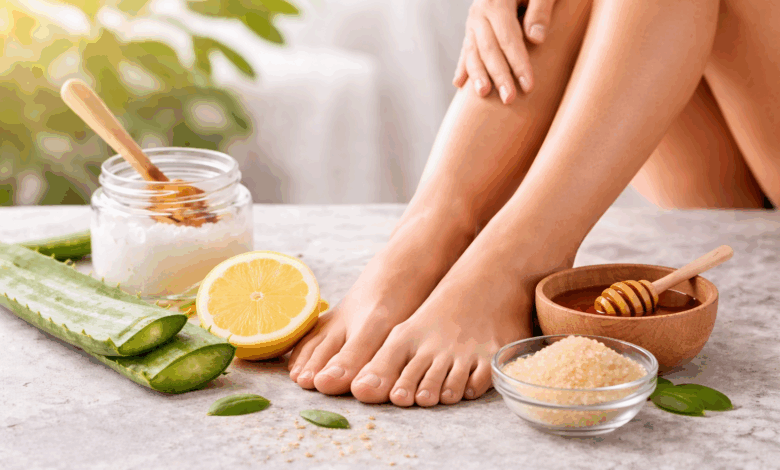 Rimedi naturali per i peli incarniti: gambe e piedi lisci con aloe vera, limone, miele e zucchero esfoliante