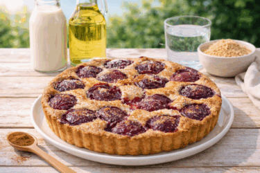 Torta di prugne alla cannella senza burro e uova