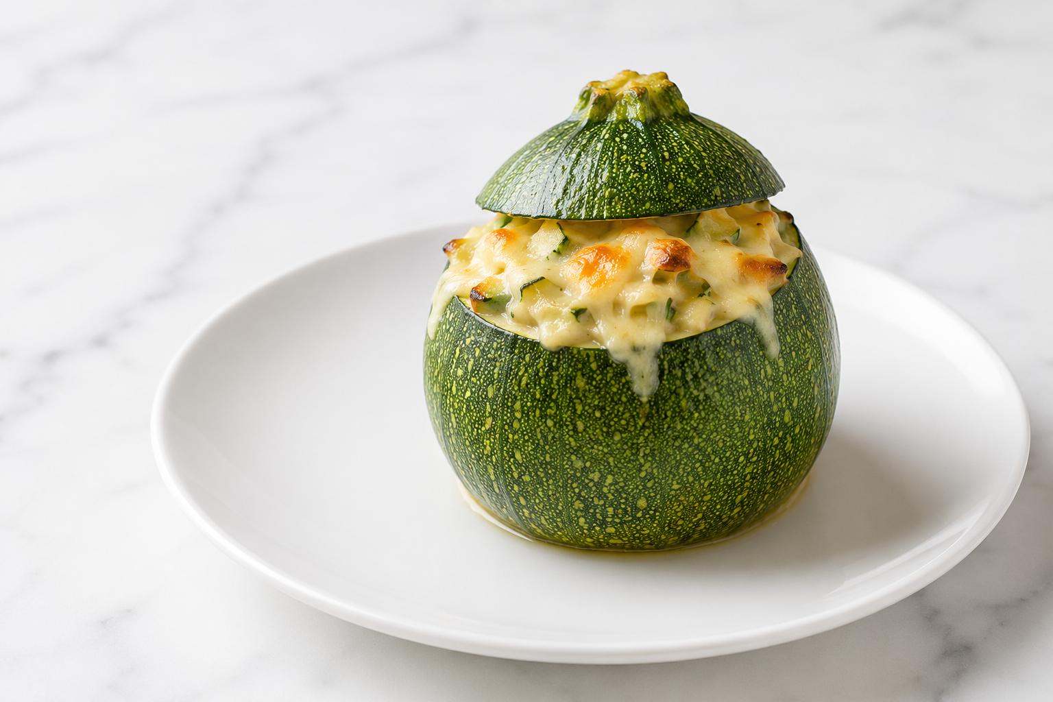zucchine rotonde con ripieno morbida al formaggio, mozzarella e patate