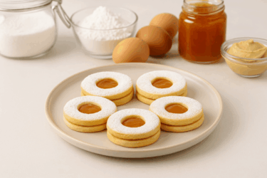 Biscottini ‘Occhio di bue’ di pasta frolla senza burro con la farcitura di marmellata