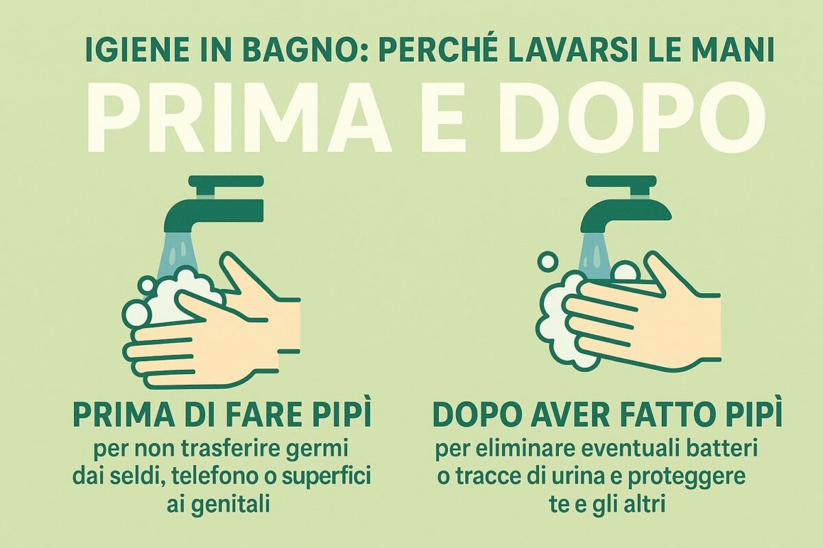 Lavarsi le mani prima e dopo la pipì: