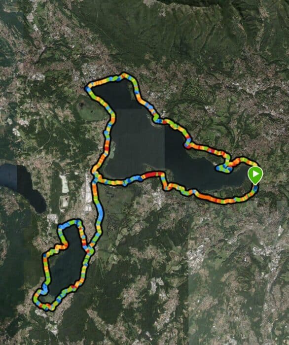 Mappa schematica del percorso: anello del Lago di Comabbio, collegamento in zona Corgeno e anello del Lago di Varese