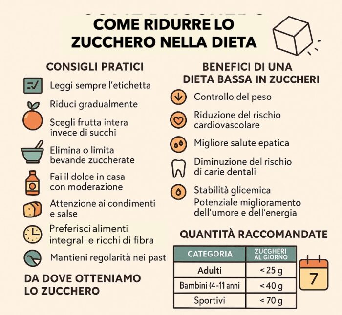 Come ridurre lo zucchero nella dieta: consigli pratici, benefici e linee guida