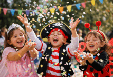 Bambini che festeggiano il Carnevale con coriandoli di carta biodegradabile