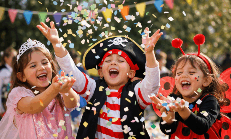 Bambini che festeggiano il Carnevale con coriandoli di carta biodegradabile