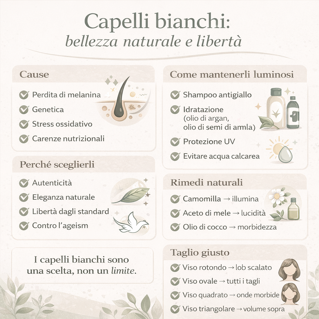 infografica capelli bianchi cause cura naturale rimedi e tagli ideali per valorizzarli