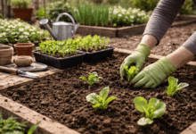 Mani che seminano nell’orto a marzo durante i lavori di primavera con luce naturale