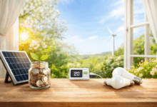 interno casa luminoso in primavera con pannello solare lampadine led termostato e luce naturale per risparmio energetico