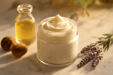 Crema corpo idratante fai-da-te con 3 ingredienti: burro di karité olio di mandorle e lavanda