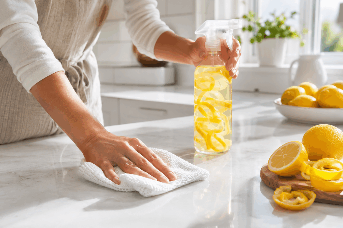 Bucce di limone, arancia e mandarino usate per preparare detergenti naturali fai-da-te per pulire e profumare la casa