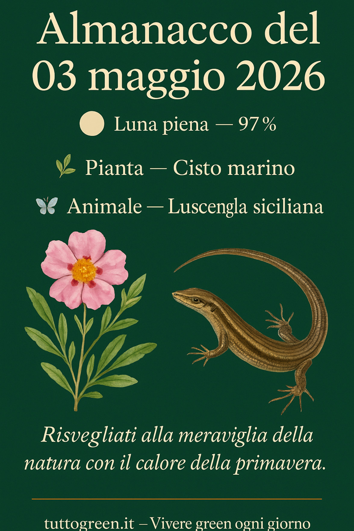 Infografica Almanacco del 03 maggio 2026 — Cisto marino e Luscengola siciliana