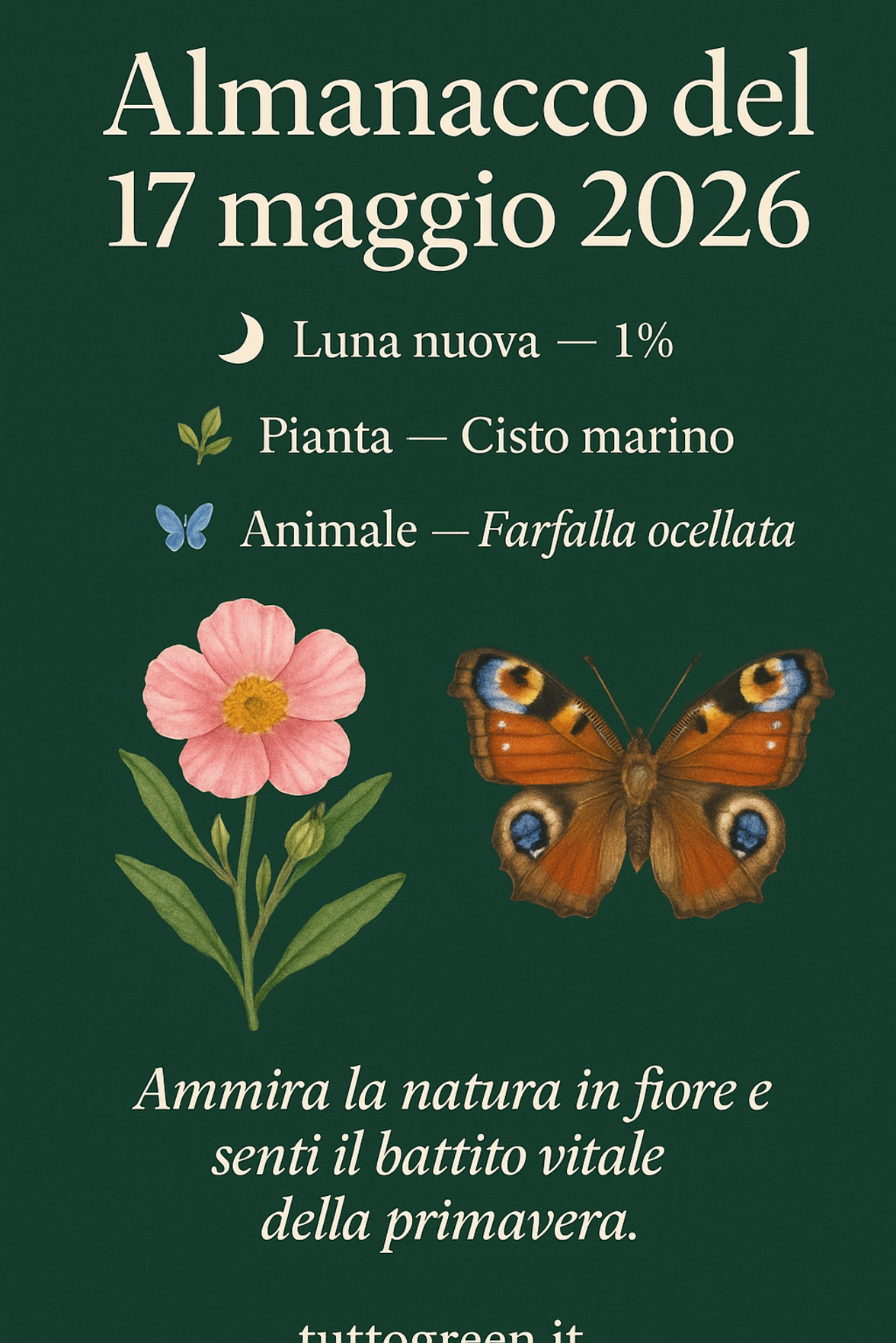 Infografica Almanacco del 17 maggio 2026 — Cisto marino e Farfalla ocellata