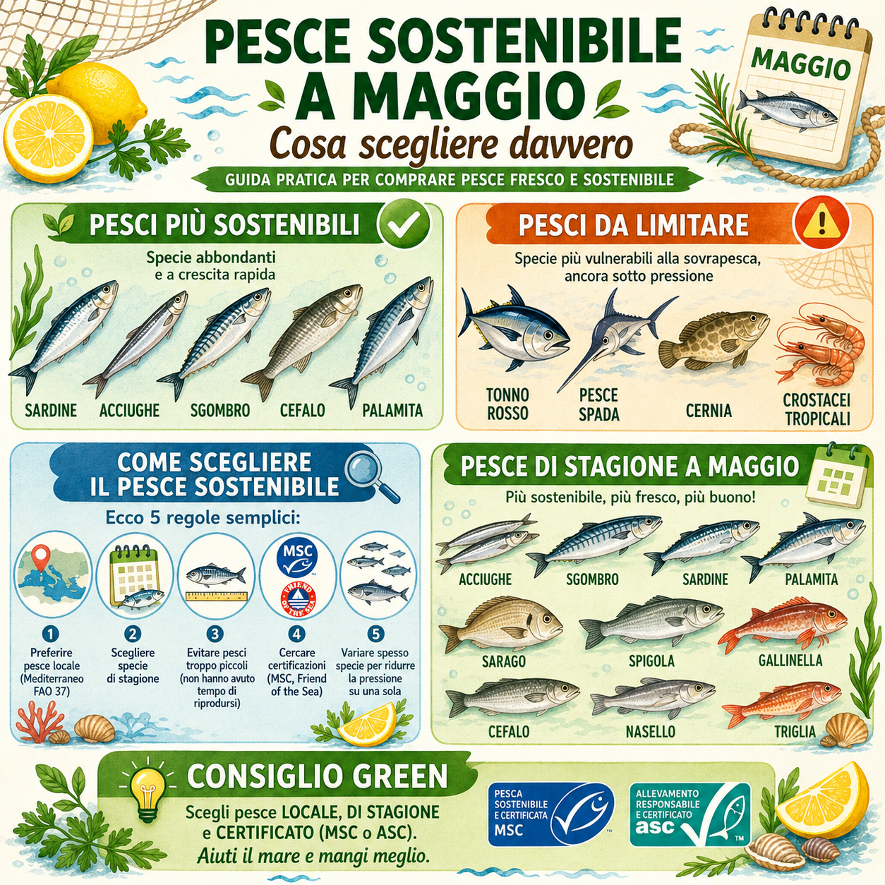 Pesce sostenibile a maggio: guida pratica per scegliere cosa mangiare