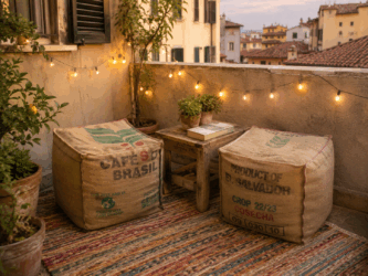 Pouf fai-da-te con sacchi di juta: l’idea di riciclo creativo che arreda casa e terrazzo