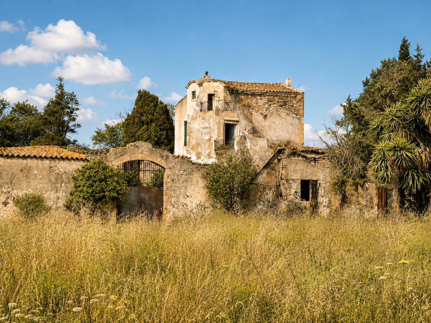 Vecchio rudere in pietra immerso in erba alta e incolta sotto un cielo limpido, immagine di copertina per un articolo su cosa sapere prima di recuperare un rudere e trasformarlo in casa