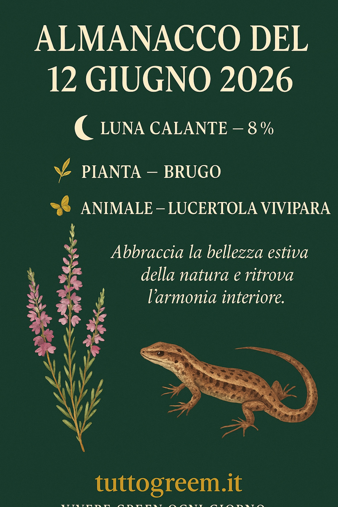 Infografica Almanacco del 12 giugno 2026 — Brugo e Lucertola vivipara