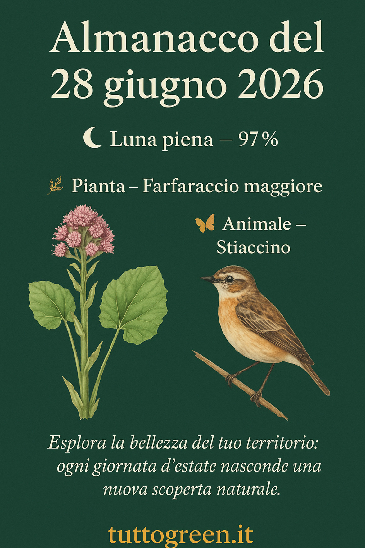 Infografica Almanacco del 28 giugno 2026 — Farfaraccio maggiore e Stiaccino