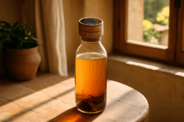 Infusore solare: tè al sole in bottiglia di vetro