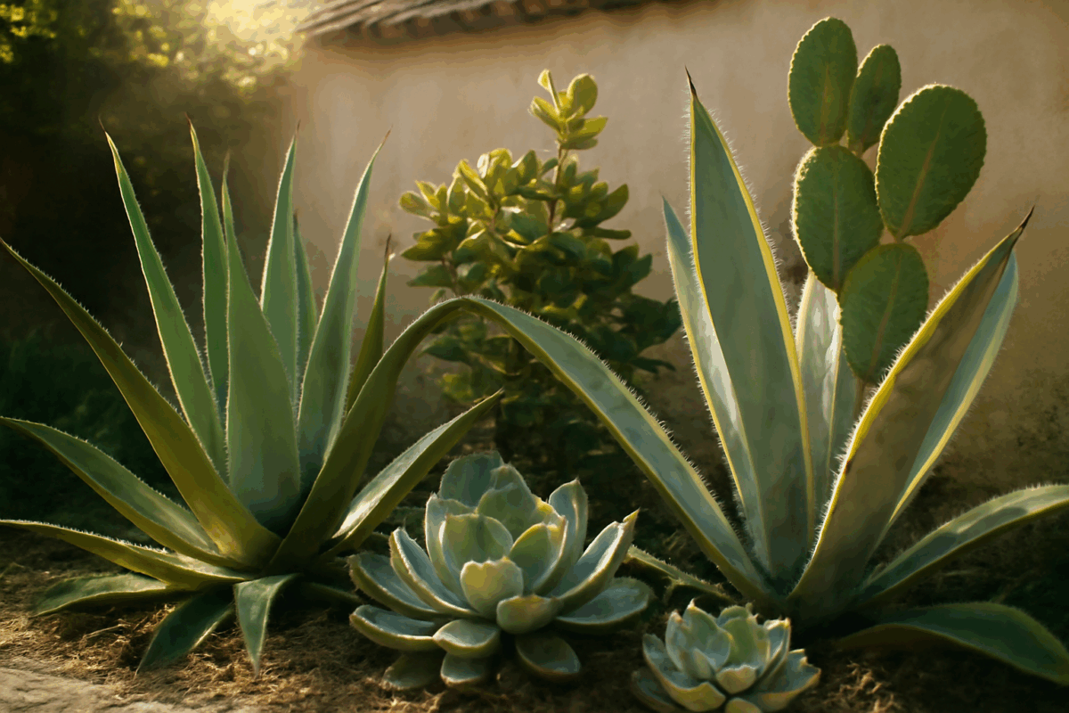Piante grasse in estate in un giardino mediterraneo