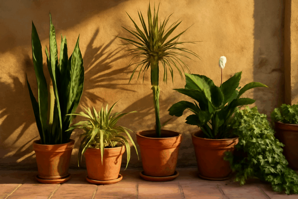 Piante che purificano l'aria in casa: Sansevieria, Falangio, Dracena, Spatifillo, Edera.