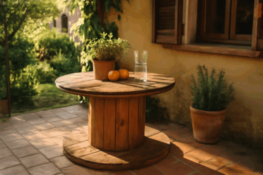 Tavolino da giardino riciclato: bobina di cavo