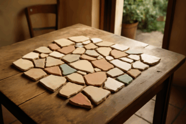 Tavolo a mosaico con piastrelle rotte: riciclo creativo