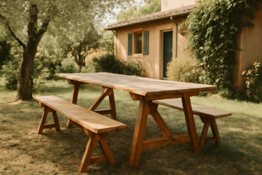 Tavolo da picnic con cavalletti: fai-da-te sostenibile