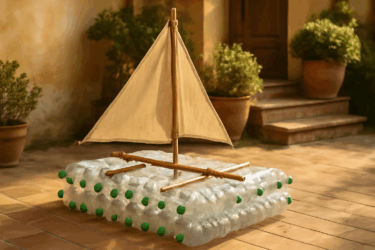 Barca da bagno con bottiglie PET: riciclo creativo