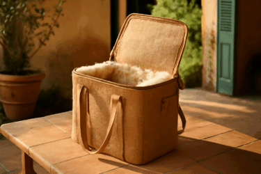 Borsa frigo fai-da-te in juta e lana