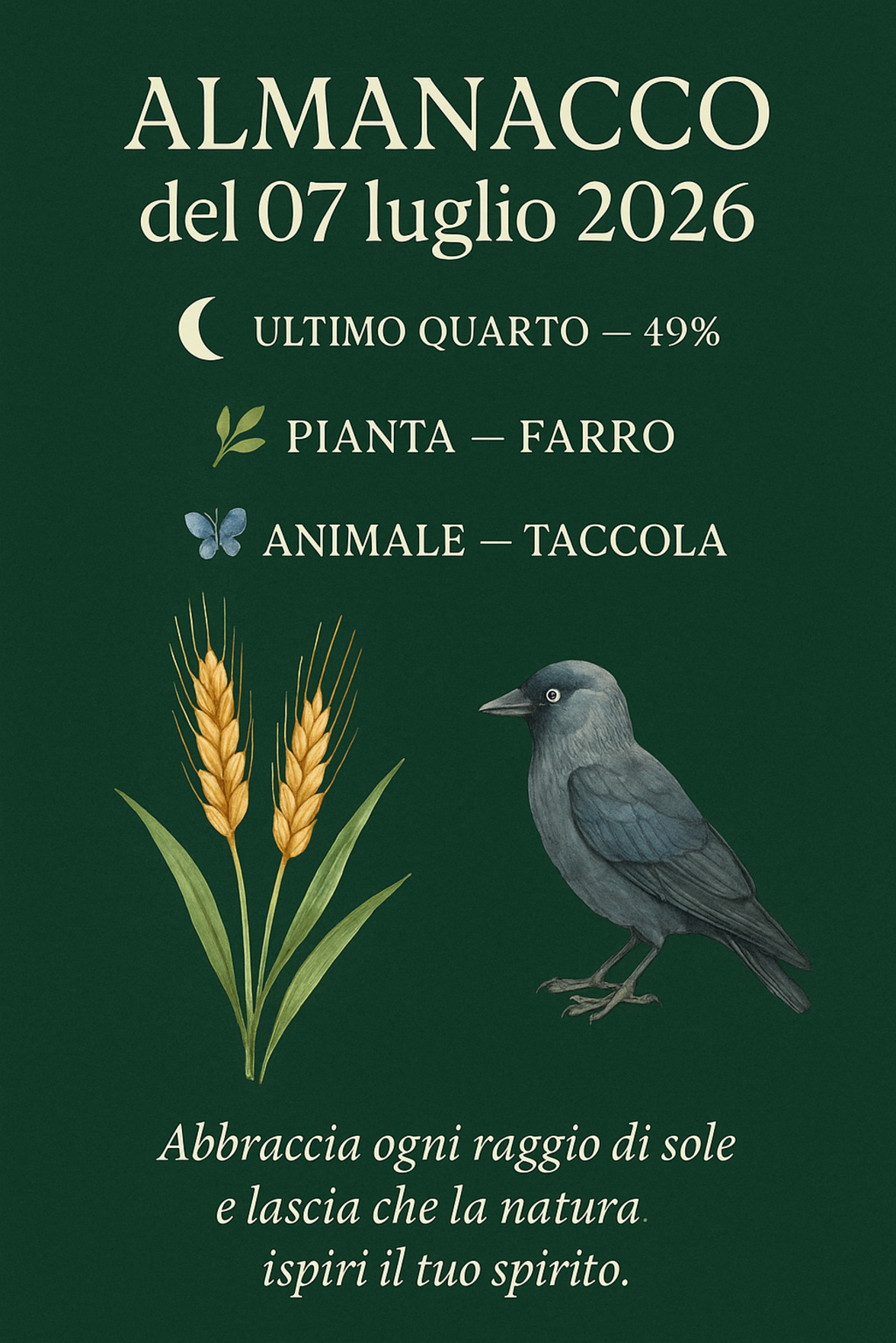 Infografica Almanacco del 07 luglio 2026 — Farro e Taccola