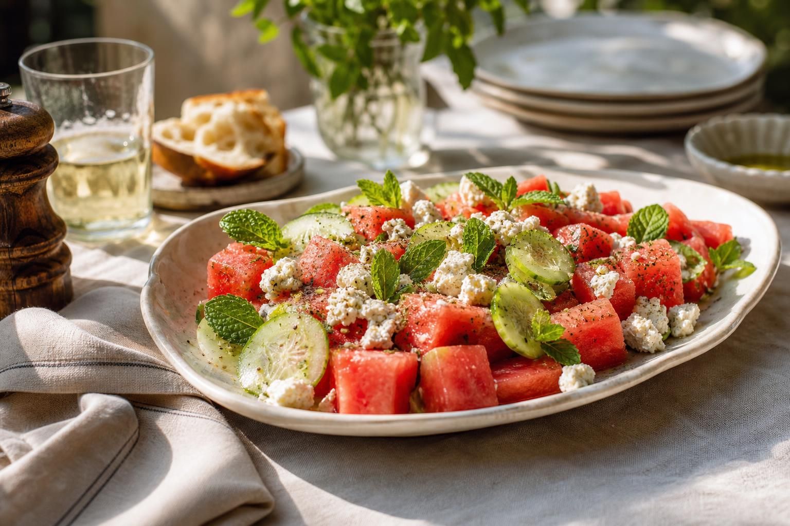 L’insalata di anguria e feta che rinfresca il pranzo estivo