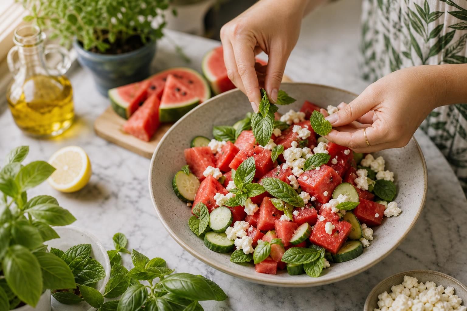 L’insalata di anguria e feta che rinfresca il pranzo estivo - dettaglio