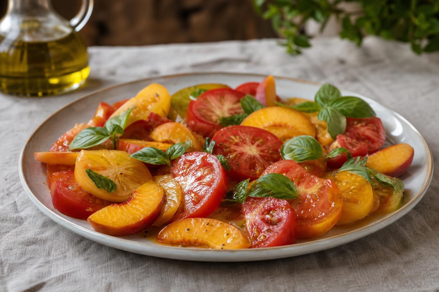 Pesche e pomodori insieme? L’insalata estiva che sorprende davvero