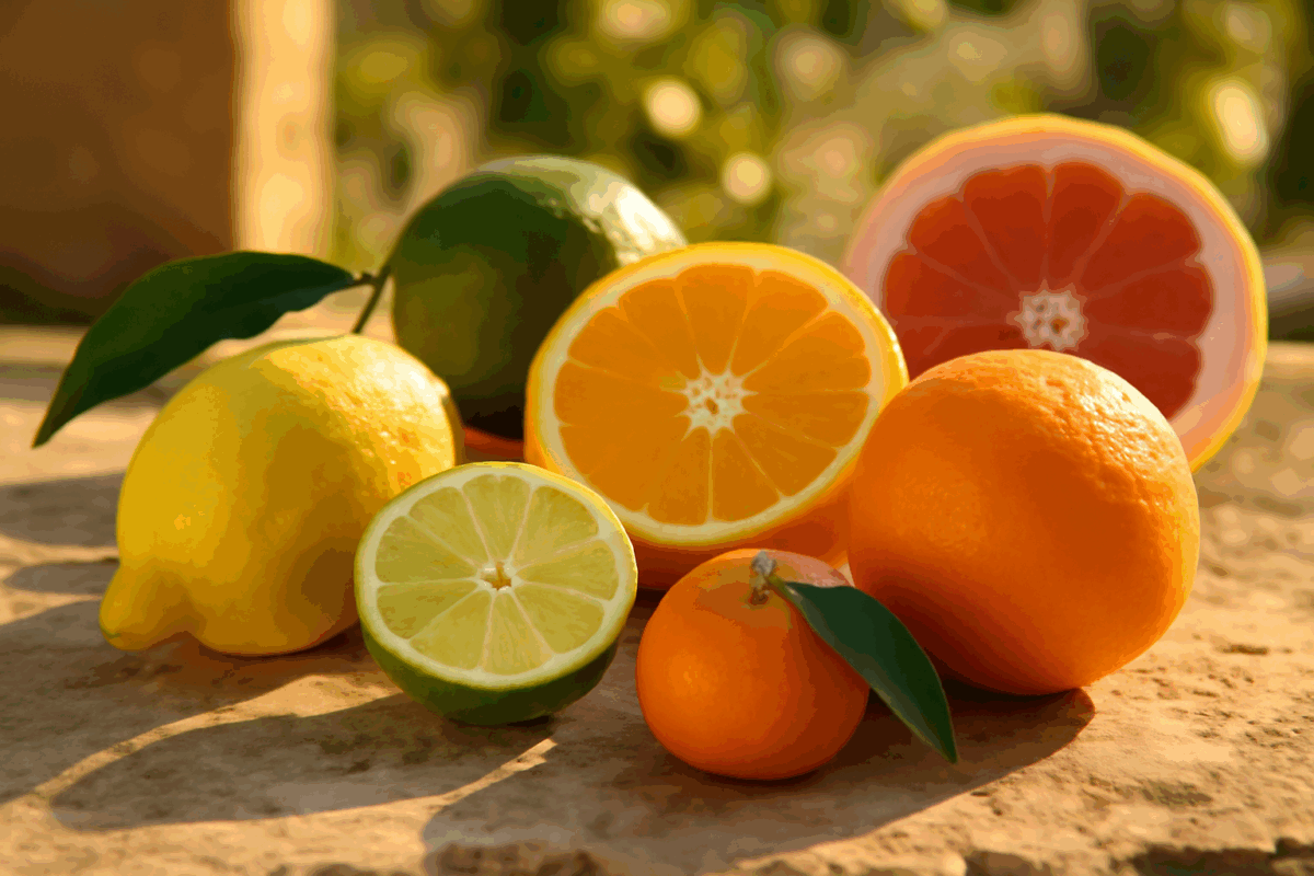 Limoni in vaso sul terrazzo con sole estivo