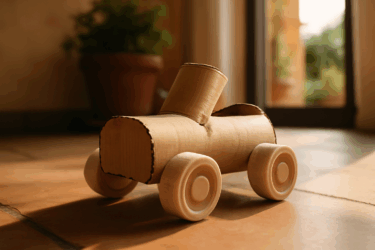 Macchinina da rotoli di carta e tappi: riciclo creativo