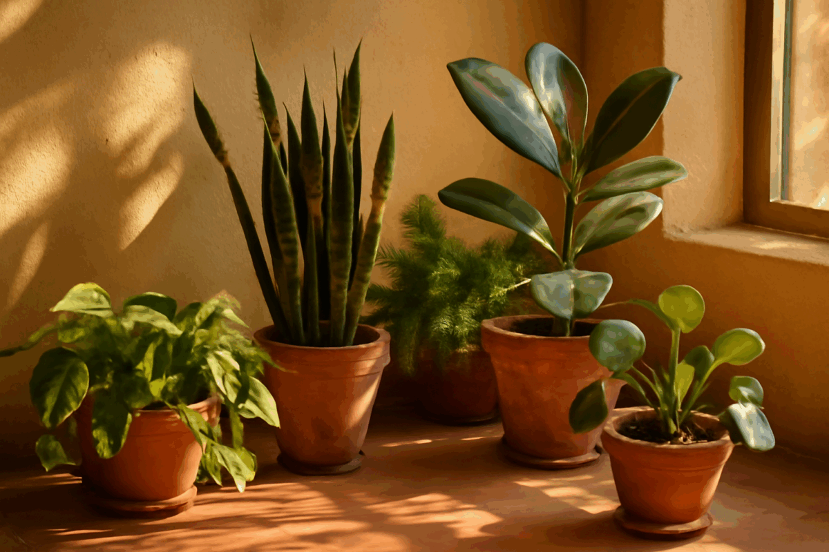 Pianta Pothos e altre piante interne in un ambiente mediterraneo