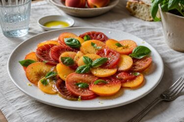 Pomodori e pesche nel piatto fresco dell’estate che si prepara in 10 minuti