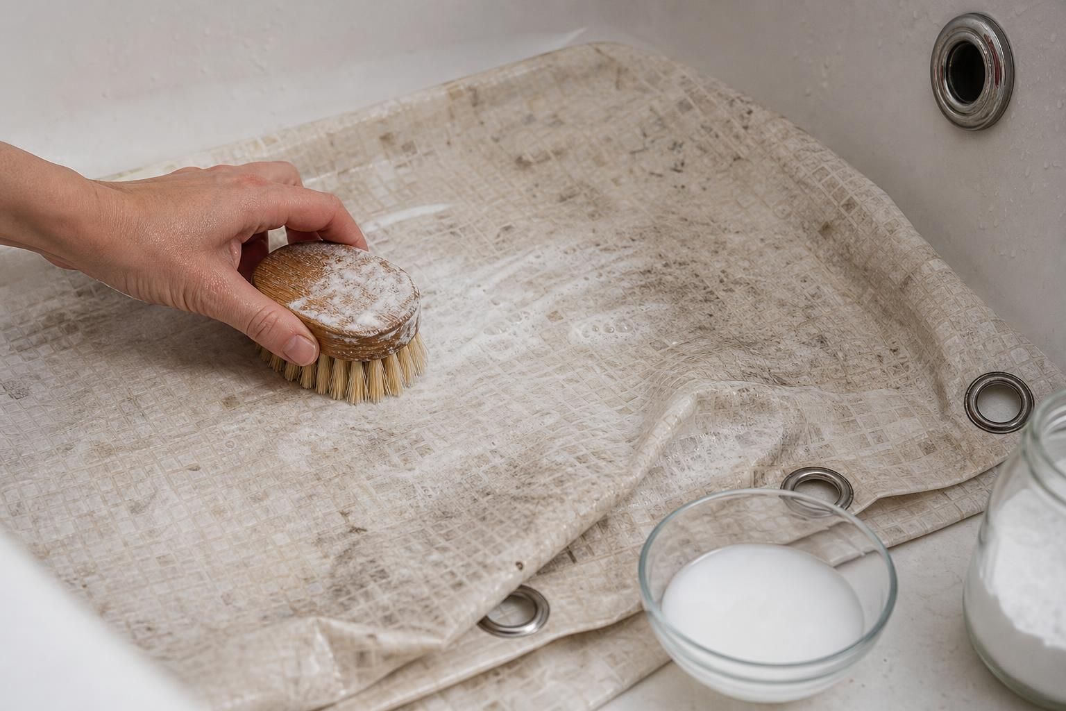Tenda della doccia con muffa e aloni? I rimedi naturali che funzionano - dettaglio
