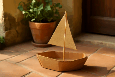 Barchetta a vela: riciclo creativo con cartone e stecco