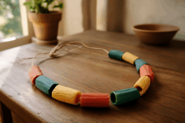 Collana con pasta dipinta: creatività di riciclo