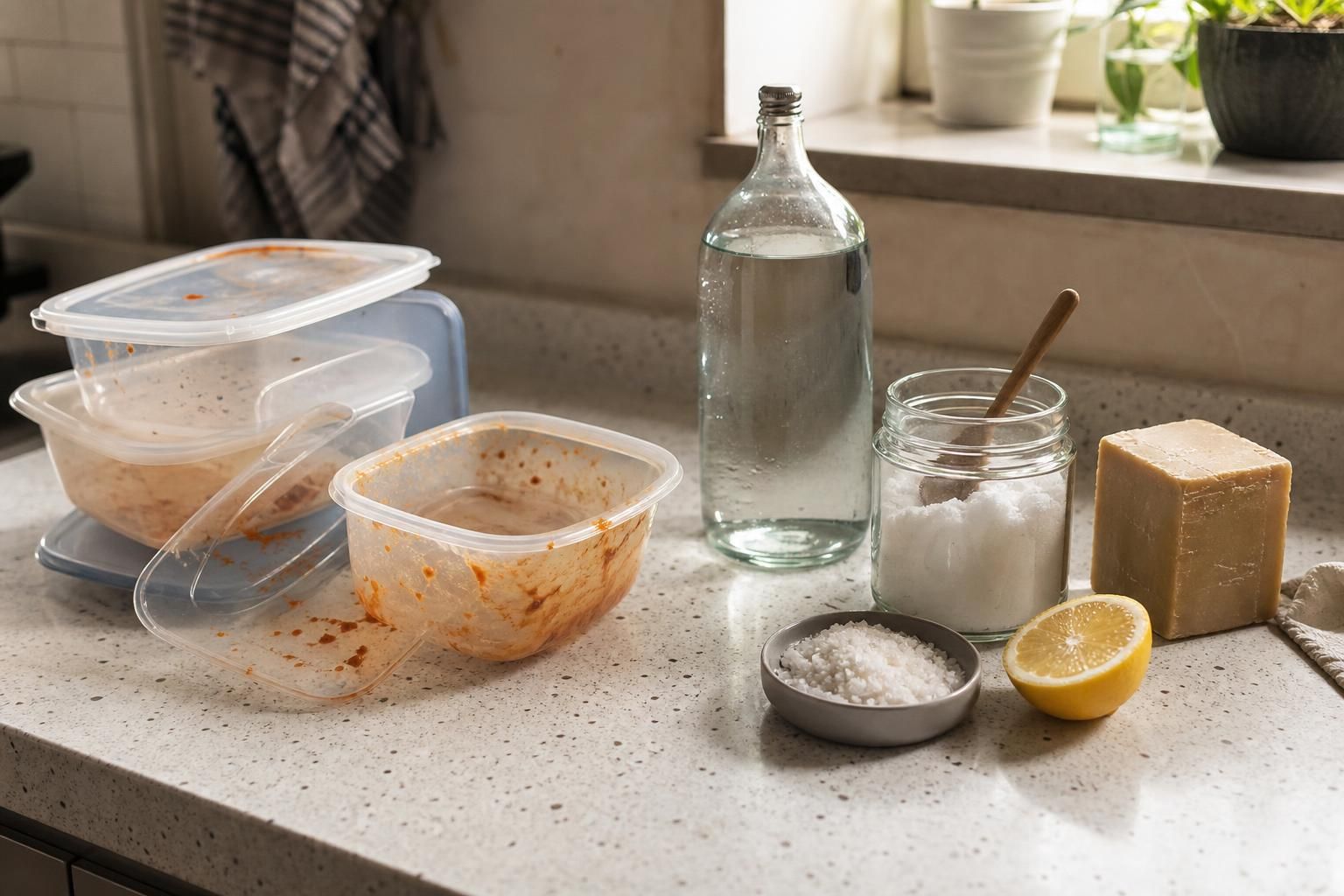 Contenitori di plastica macchiati? 3 rimedi naturali che funzionano