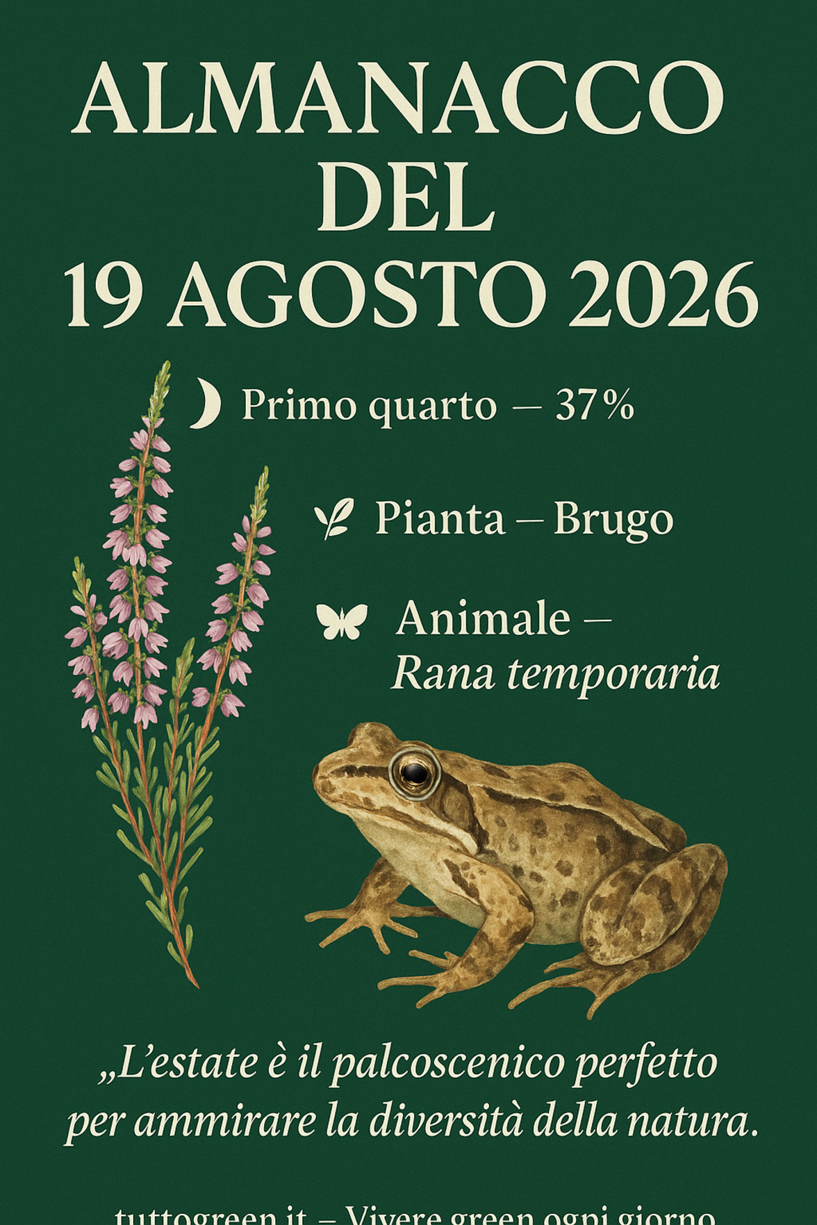 Infografica Almanacco del 19 agosto 2026 — Brugo e Rana temporaria