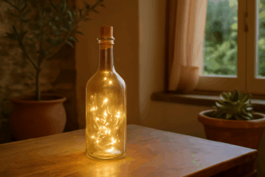 Lampada da bottiglia di vetro: fai-da-te green