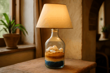 Lampada marina da bottiglia e sabbia colorata