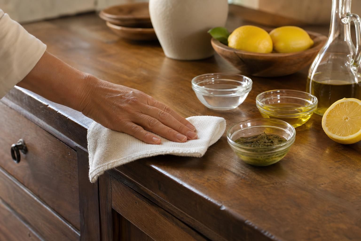 Mobili in legno splendenti con rimedi naturali che hai già in cucina