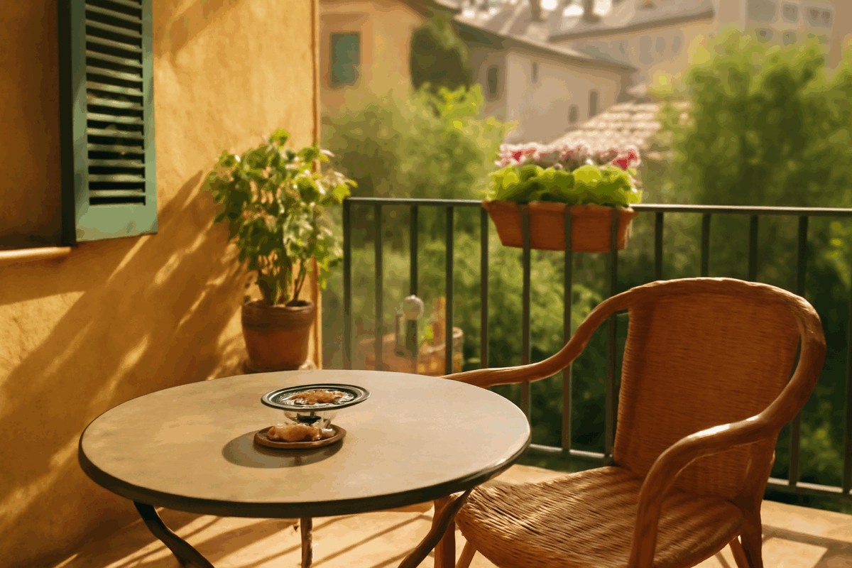Piante antizanzare su un balcone italiano soleggiato