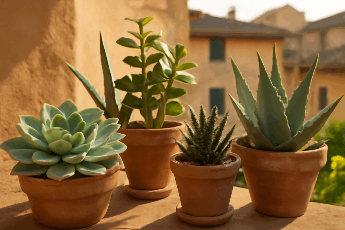 Piante grasse in estate con luce naturale
