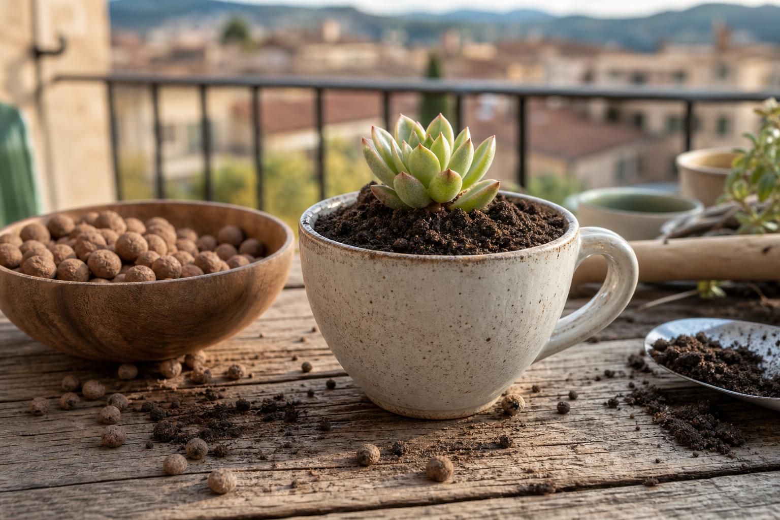 Le tazzine spaiate diventano vasetti perfetti per piante piccole - dettaglio